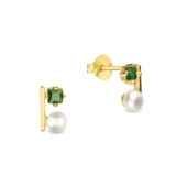 Cercei argint placati cu aur galben cu perle naturale albe si pietre verzi DiAmanti AE22869-AS